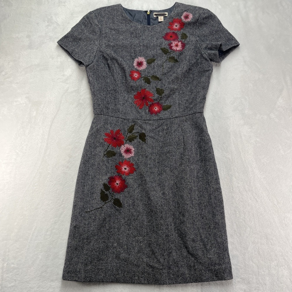 Brooks Brothers Red Fleece Embroidered Dress Womens 4 Floral Career Professional